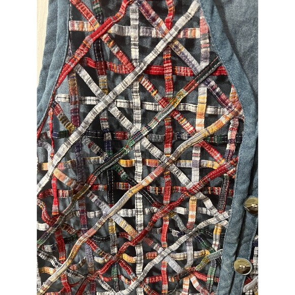 Casey & Max Blue Vest Size L Lattice Work Quilt Cotton Plaid Denim Hipster boho - Picture 2 of 6